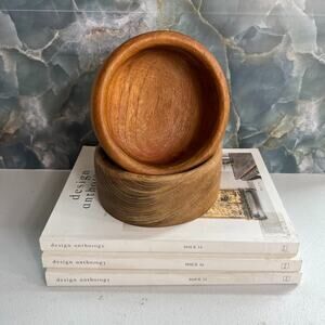 MCM Hand Turned Teak Wood Salad Serving Bowls 5.5" Set of 2